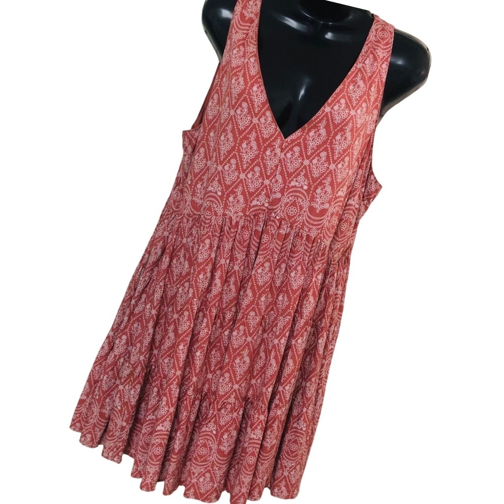 Sincerely Jules Babydoll Mini Dress Tiered Coral Floral Paisley Boho Womens XL